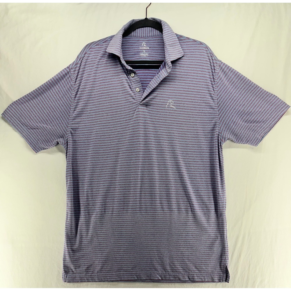 Rhoback Mens Performance Polo Shirt Large Purple Blue Striped Golf Short Sleeve